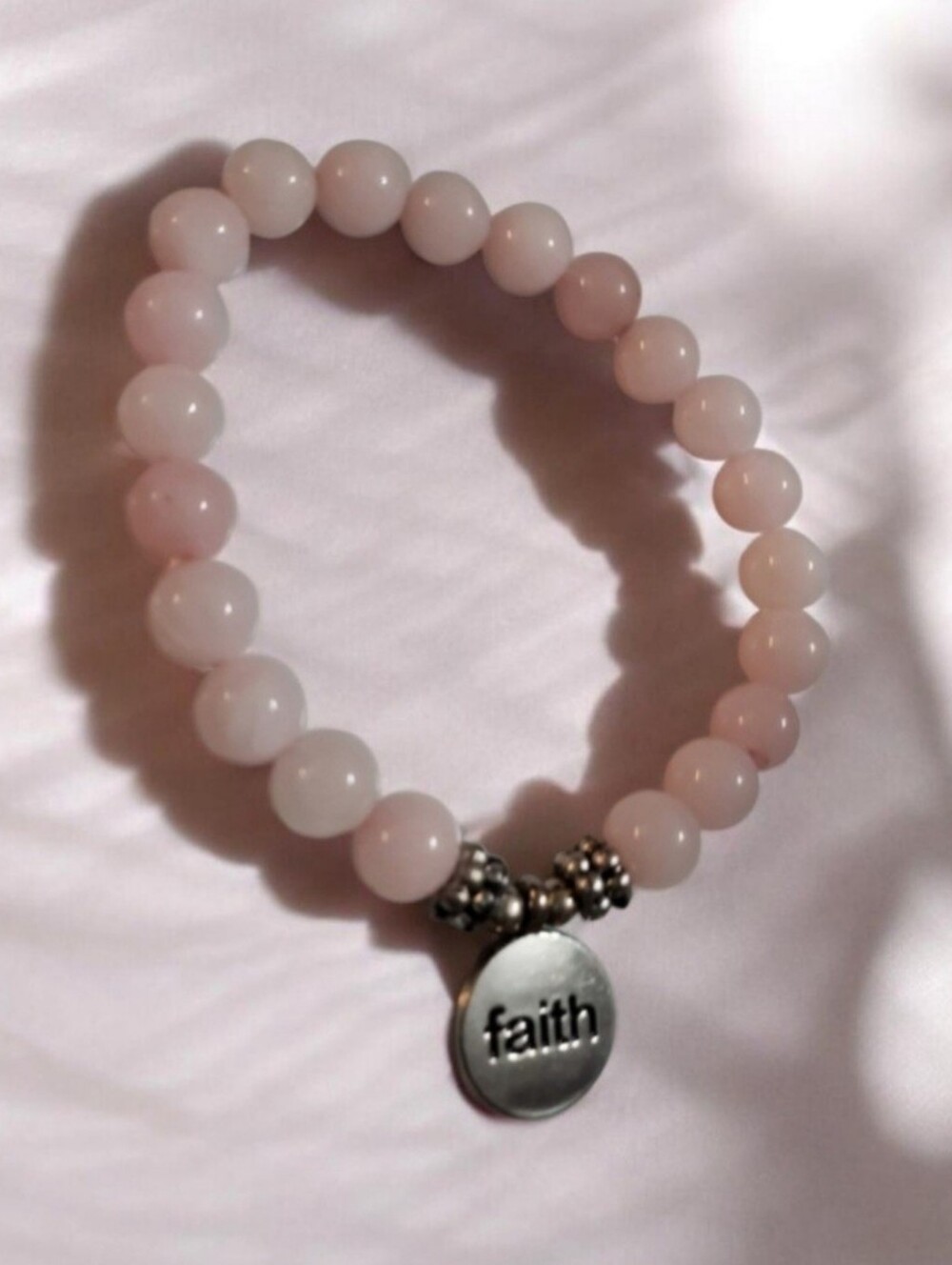 Pink Beads with Faith Charm Stretch Bracelet